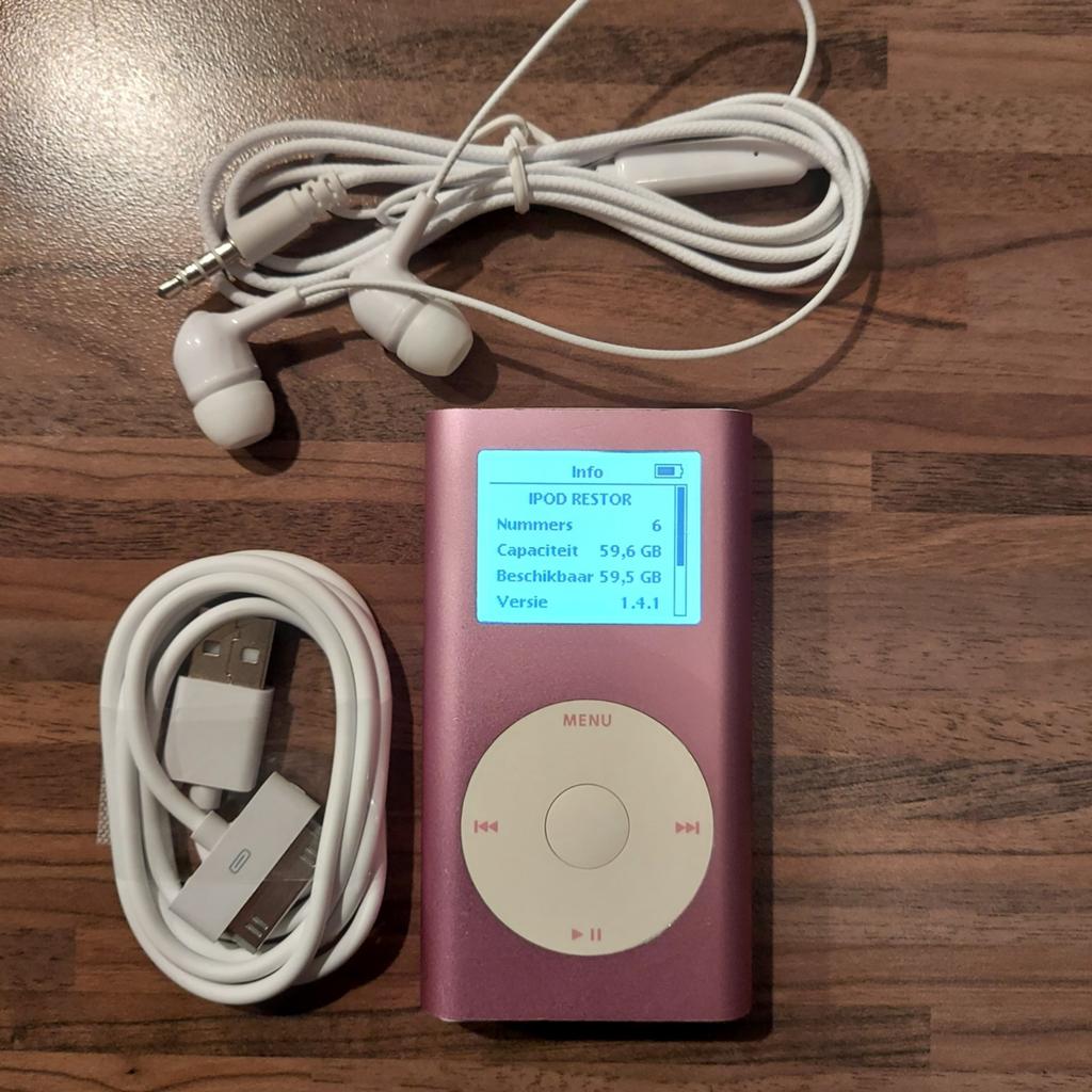 iPod Mini 2e Generatie – 64GB Flash & Nieuwe Accu – Roze (Re, Ophalen of Verzenden, Classic, 40 GB en meer