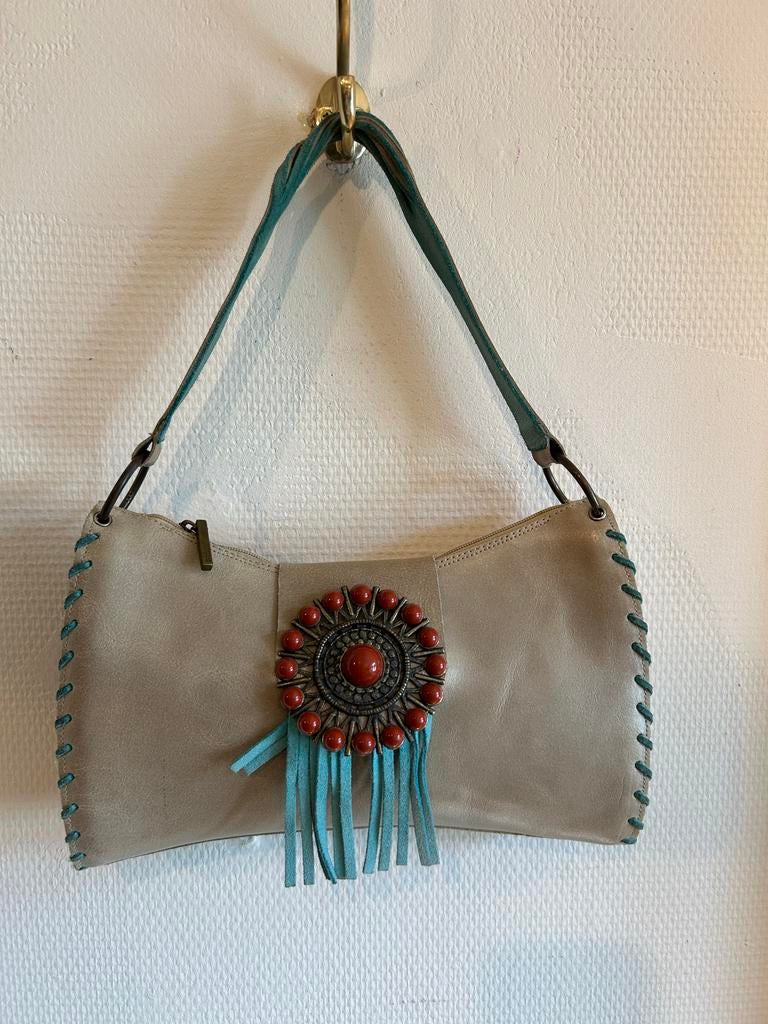 Bohemian leren tasje Machine by Bassico, Beige, Machine by Bassico, Ophalen of Verzenden, Zo goed als nieuw