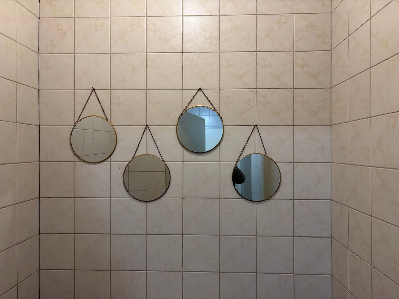 Set van 4 ronde spiegels, ca. 20 cm doorsnede, Huis en Inrichting, Minder dan 50 cm, Gebruikt, Rond, Ophalen of Verzenden