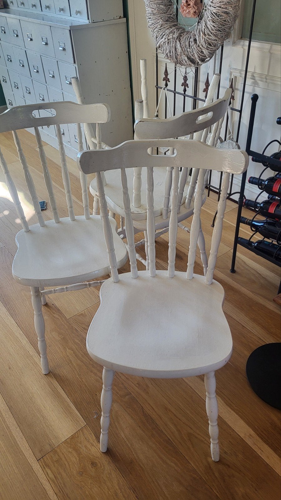 Set van 4 witte houten stoelen, landelijke stijl, Ophalen, Gebruikt, Wit, Vier