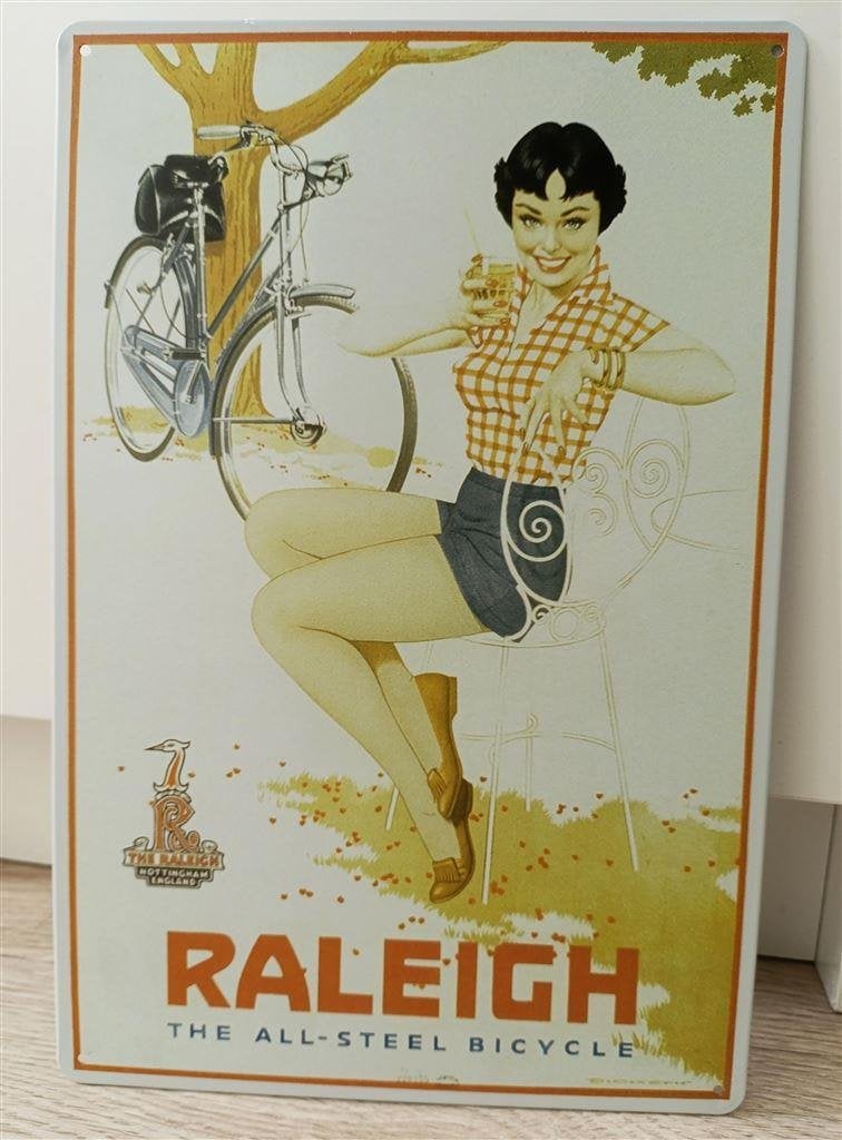 Raleigh Metalen Wandbord naar oude fiets reclame affiche, Verzenden, Nieuw