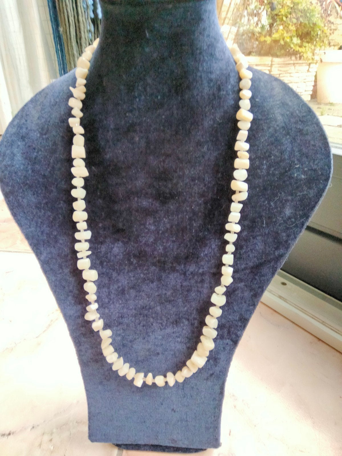 Parelmoer ketting antiek, Verzenden, Zo goed als nieuw, Wit, Steen of Mineraal