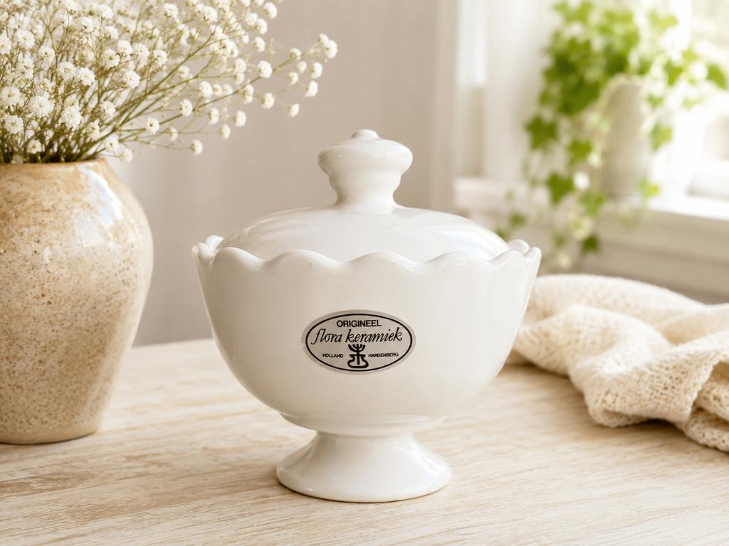 Vintage Flora Keramiek Hardenberg bonbon/ suikerpot wit, Ophalen of Verzenden