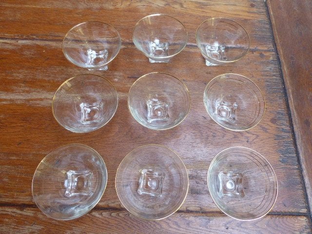 9 art deco dessert coupes, France, Antiek en Kunst, Antiek | Glas en Kristal, Ophalen of Verzenden