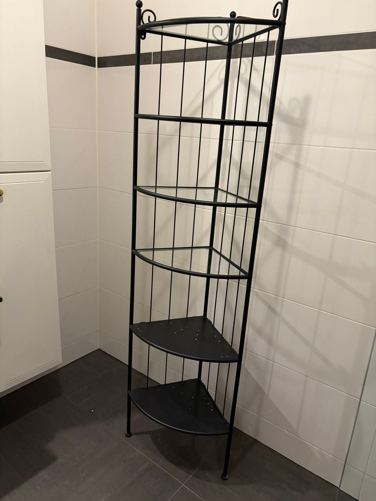 IKEA Hoekrek met glazen en metalen planken, Ophalen, Gebruikt