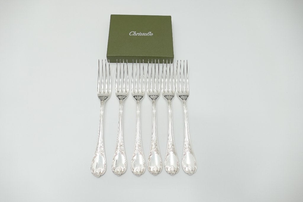 Christofle - Marly - Set van 6 Verzilverde Dinervorken, Antiek en Kunst, Antiek | Bestek, Ophalen of Verzenden
