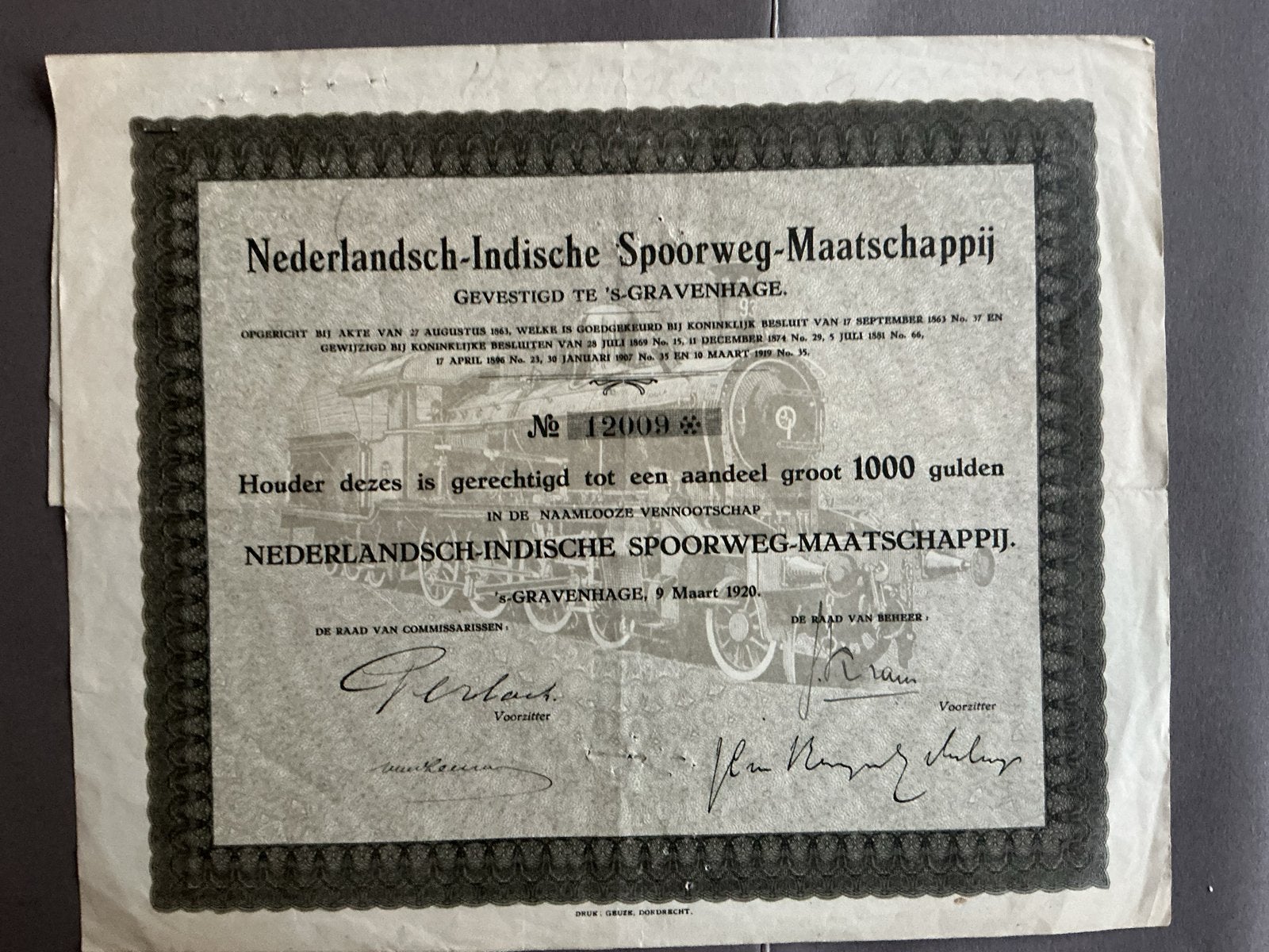Aandeel Nederlandsch-Indische Spoorweg-Maatschappij 1920, Verzamelen, Verzenden
