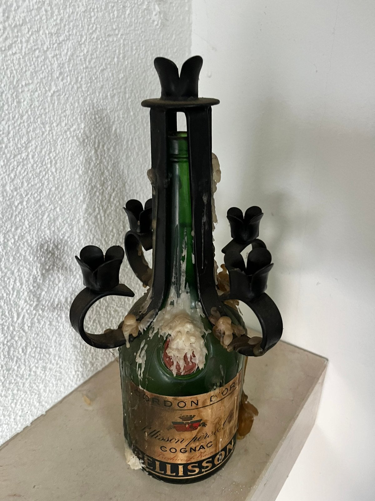 Vintage fleskandelaar opzetkandelaar met fles, Ophalen of Verzenden, Overige materialen