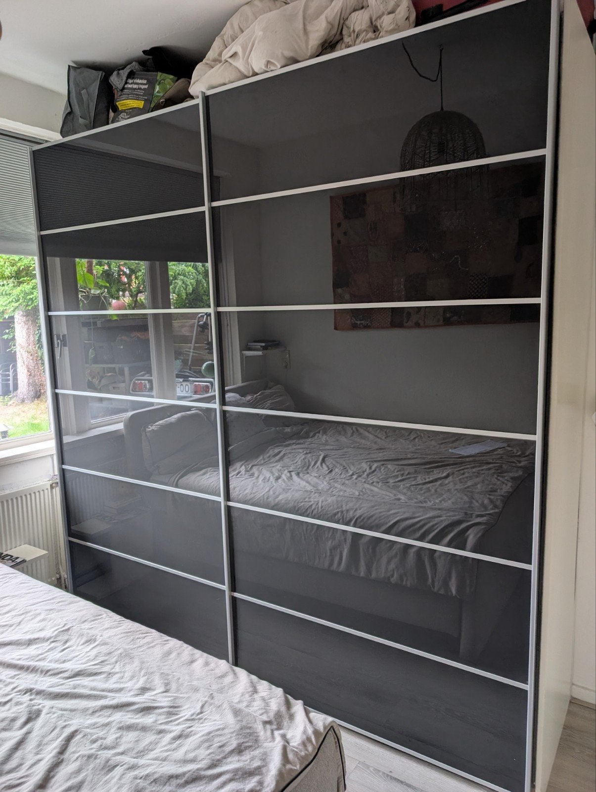 Ruime kledingkast met glazen schuifdeuren, Ophalen, Met deur(en), Gebruikt, 200 cm of meer
