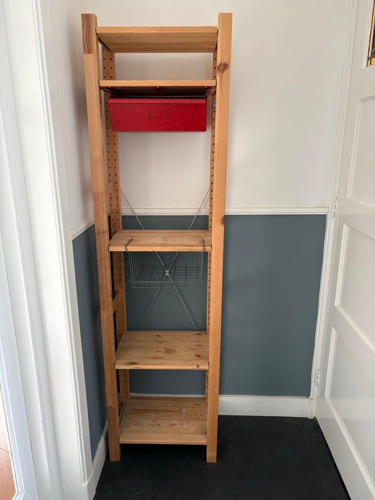 IKEA Opbergkast met 6 haken, rode lade, metalen mandje, Ophalen, Zo goed als nieuw, Hoogslaper