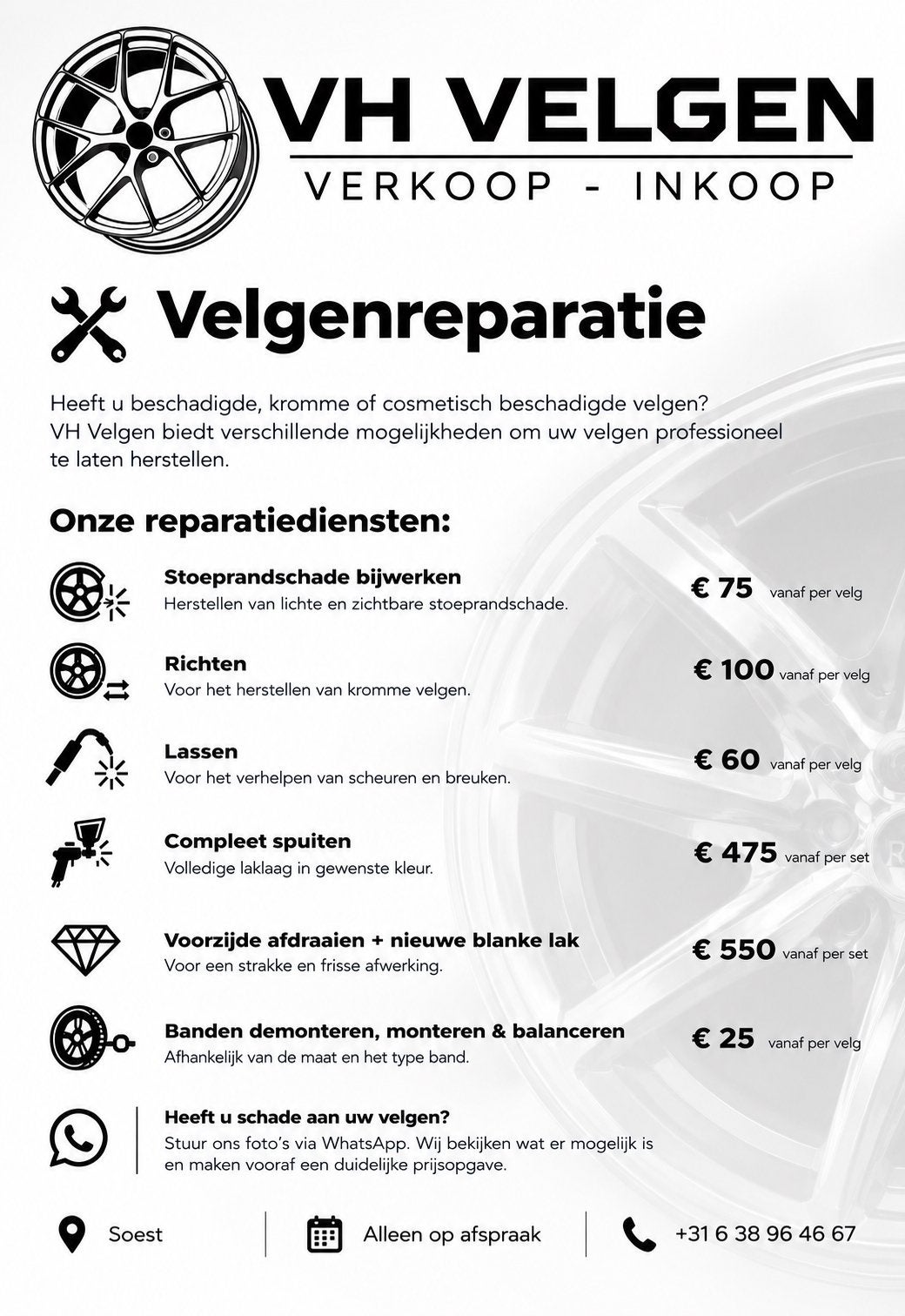 Velgen reparatie /stoeprandschade/richten/lassen/afdraaien, Ophalen