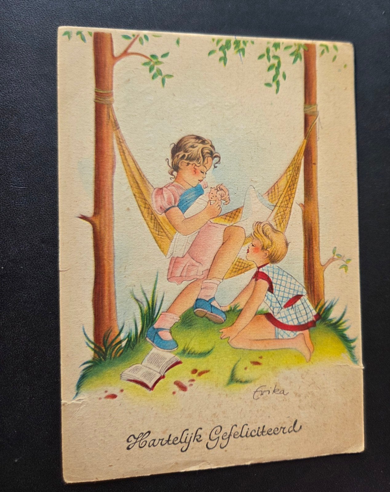 Kinderen in hangmat - 1959, Verzamelen, Ansichtkaarten | Themakaarten, Gelopen, 1940 tot 1960, Kinderen, Verzenden
