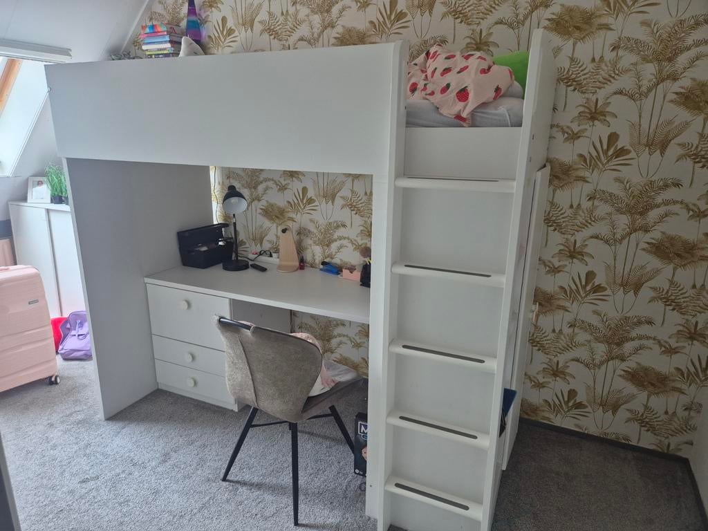 Halfhoogslaper met bureau en opbergruimte, 85 tot 100 cm, Gebruikt, Ophalen of Verzenden, Hoogslaper of Stapelbed
