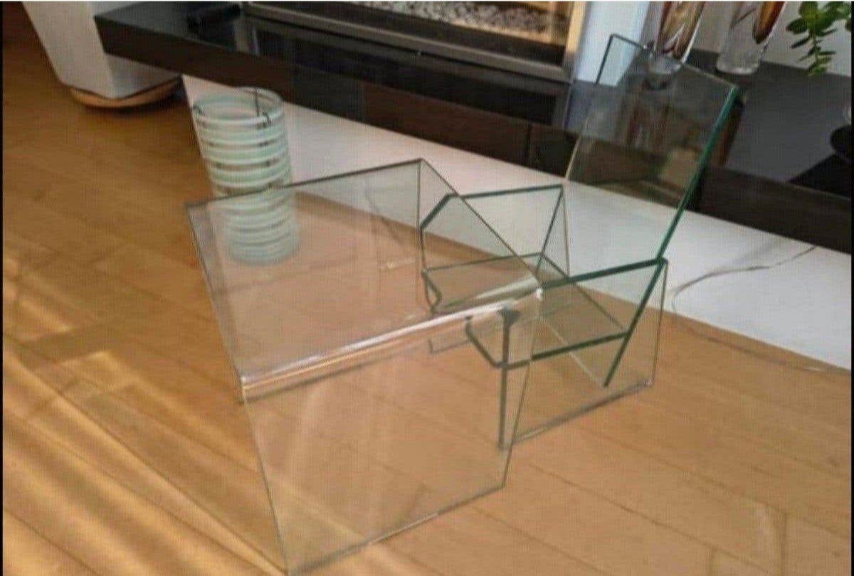 Glazen bijzettafel en stoeltje eventueel voor poppen, Minder dan 55 cm, Rond, Glas, Ophalen