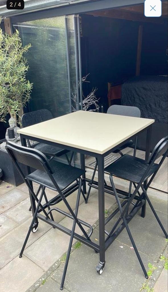 IKEA hoge tafel met 4 stoelen, Ophalen, Gebruikt, Vierkant, 50 tot 100 cm
