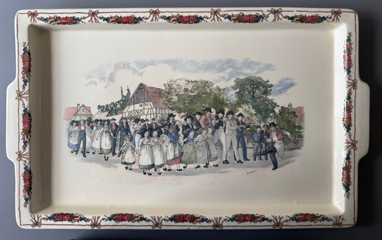 Antiek serveerbord Sarreguemines Obernai - Henri Loux, Antiek en Kunst, Ophalen