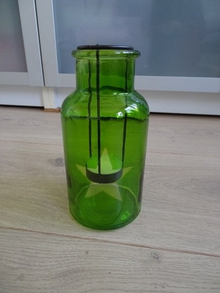 Groene fles voor waxinelichtje, Ophalen, Overige typen, Groen, Glas