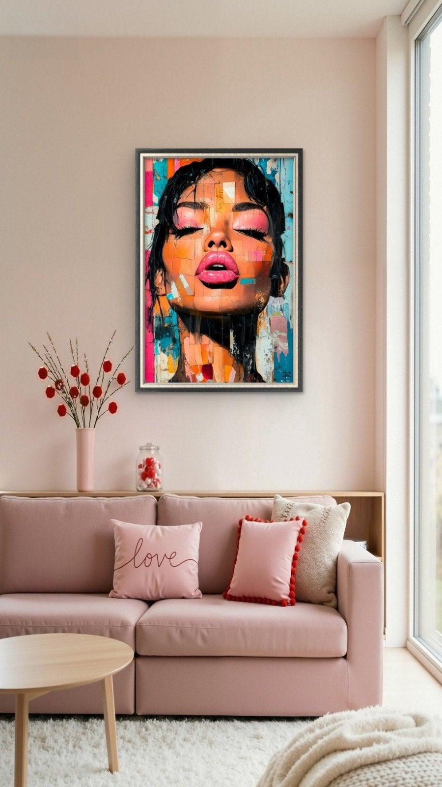 Pop Art Portret 'Pink Lips Woman' - Glicée op aluminium, Antiek en Kunst, Ophalen of Verzenden
