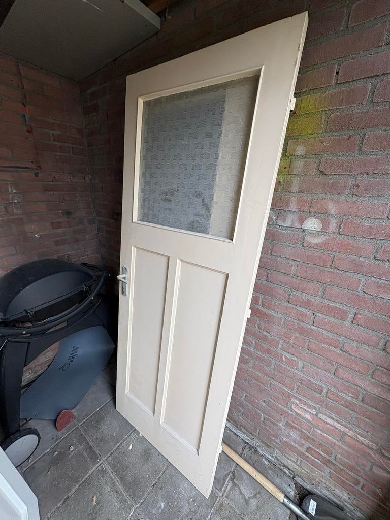 Massief houten stompe deuren met glas in lood - 83x201,5 cm, Ophalen, Gebruikt, 80 tot 100 cm, Binnendeur