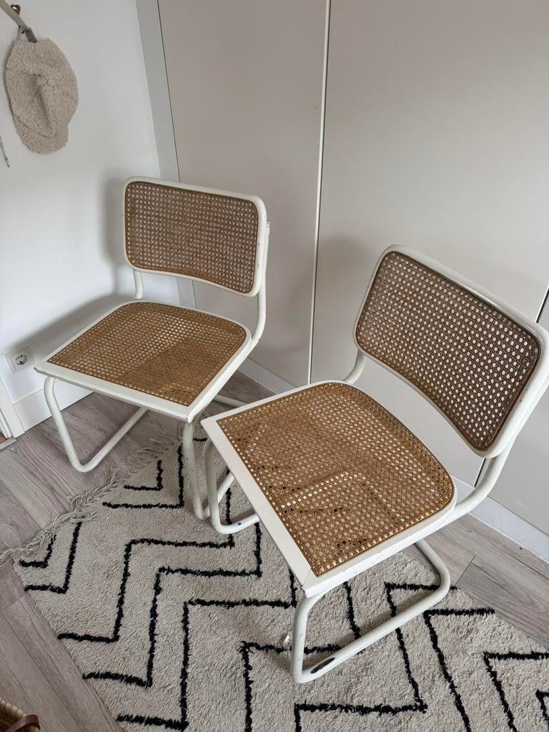 Set van 2 vintage rotan buisframe stoelen, Ophalen, Gebruikt, Wit, Twee
