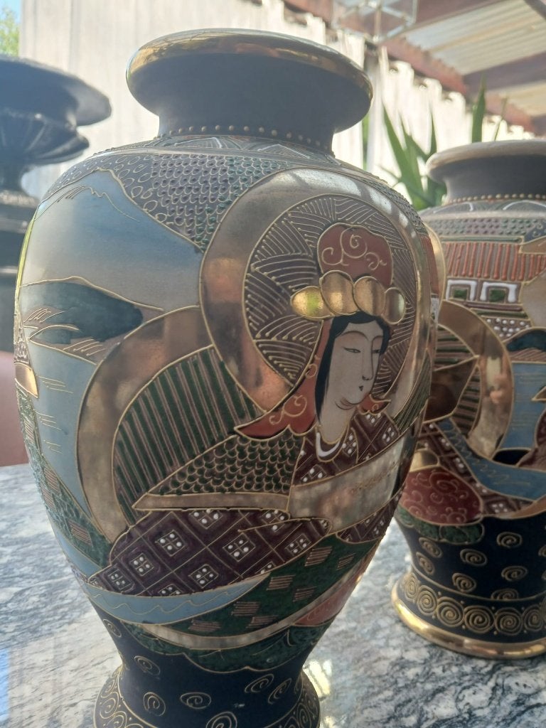 Set van 2 Antieke Japanse Satsuma Kinkozan vazen, Antiek en Kunst, Ophalen