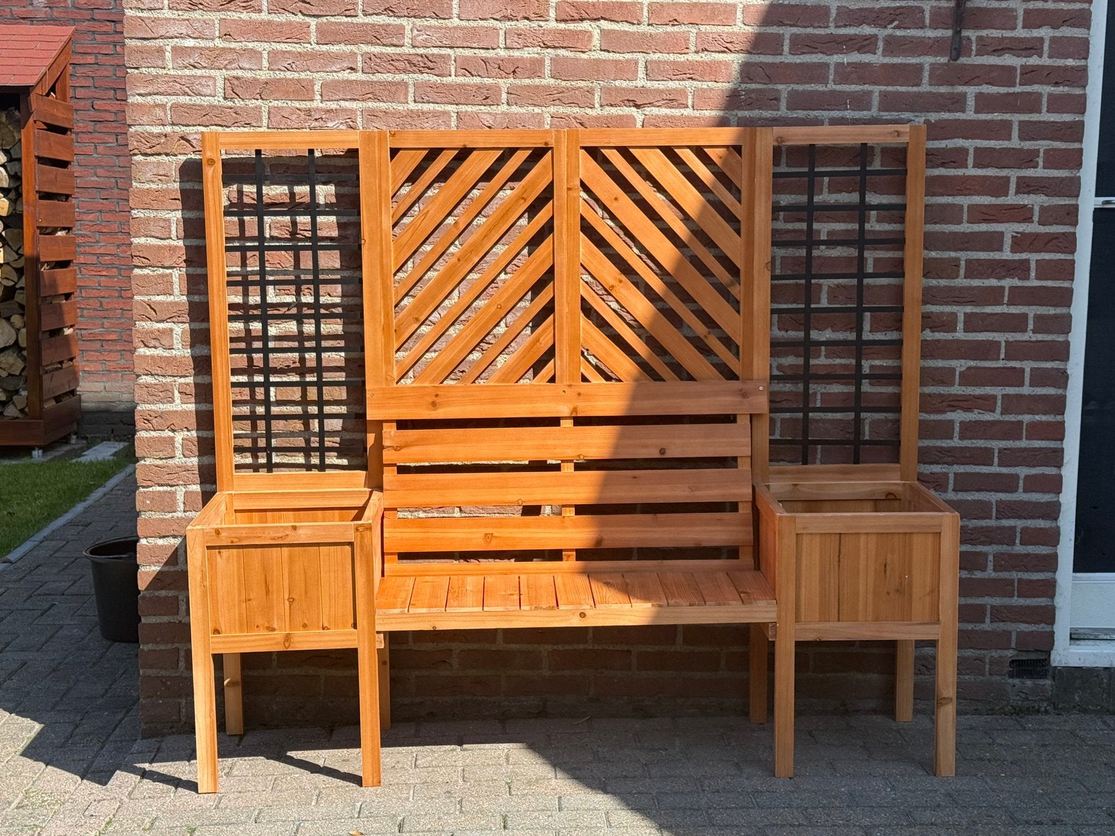 Plantenbak‑bank met klimrek – nieuw opgebouwd, Ophalen, Nieuw, Hout