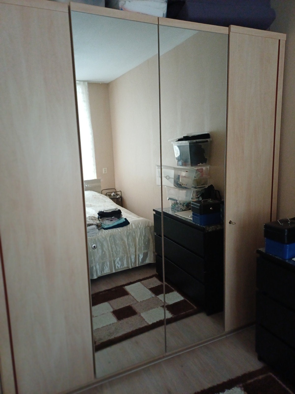 licht beuken bed en kast. kast br.2.00  le.2.10.  bed 1.40, Ophalen, Bruin, 210 cm, Tweepersoons