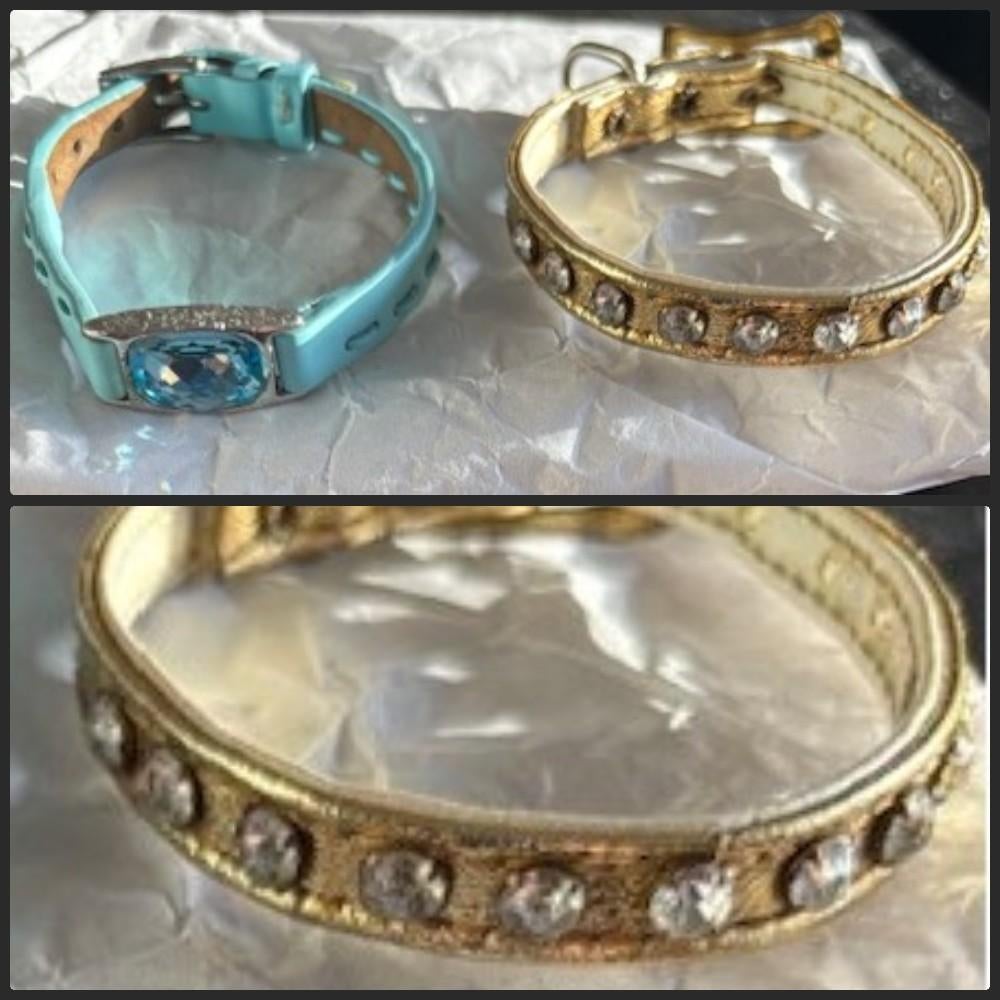 Kleine hond leren halsbandjes - met Swarovski - gebruikt, Ophalen of Verzenden, Gebruikt