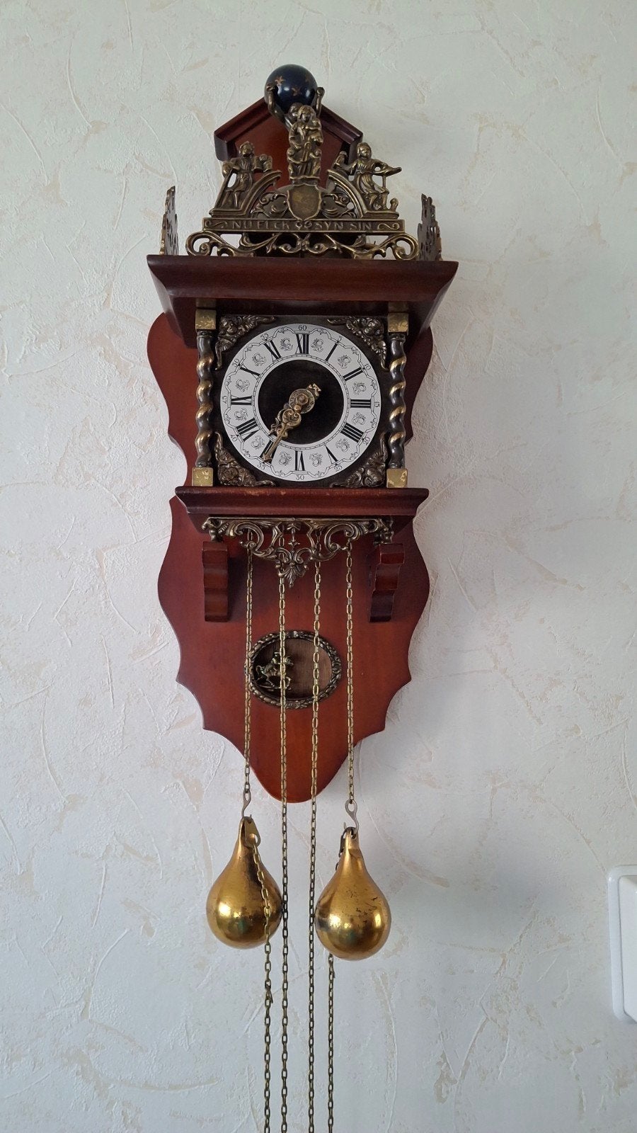 Klassieke zaanse wandklok, Ophalen, Met gewichten, Bruin, Analoog