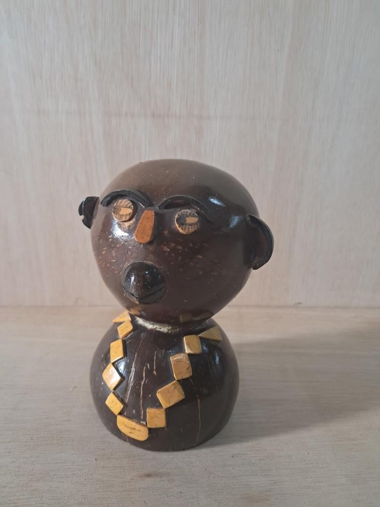 Vintage spaarpot, gemaakt van kokosnoot, Verzamelen, Spaarpotten, Ophalen of Verzenden