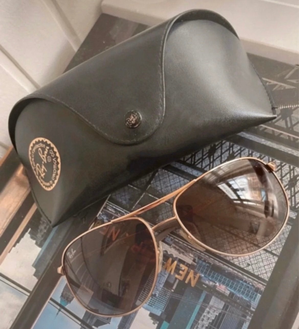 Ray-Ban Aviator zonnebril – roségoud met bruine glazen, Zonnebril, Bruin, Ophalen of Verzenden, Zo goed als nieuw