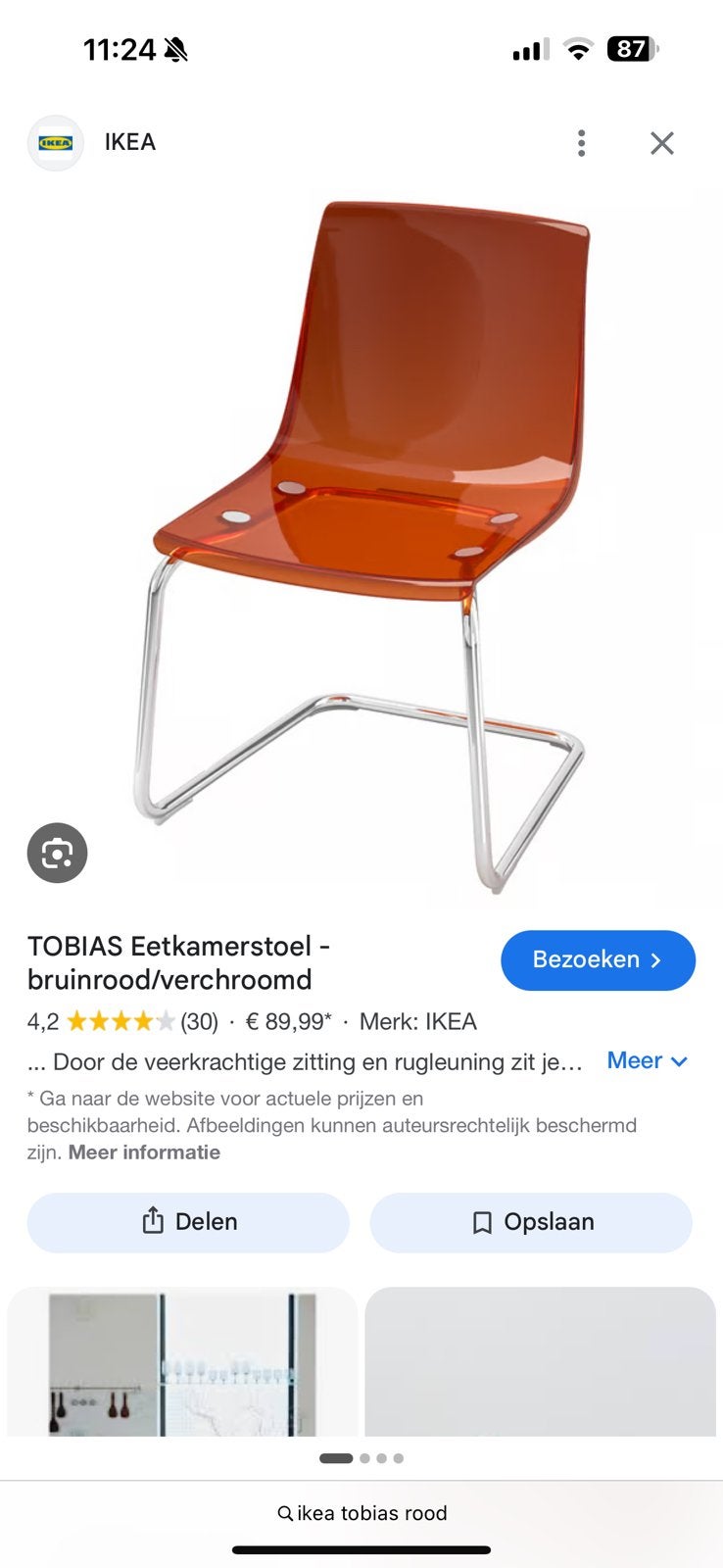 Gezocht: ikea Tobias stoel rood/bruin, Ophalen, Zo goed als nieuw, Rood, Eén