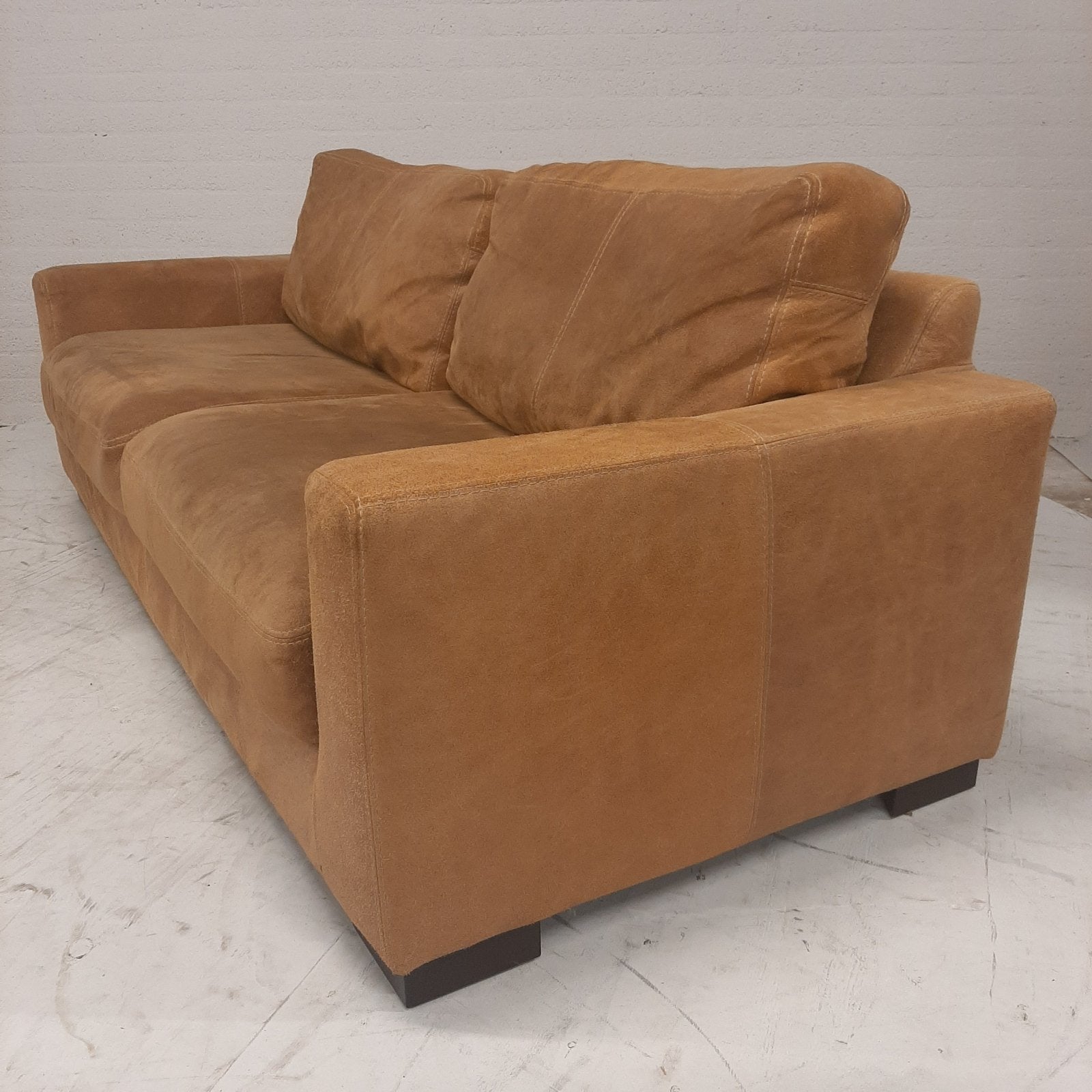 Stoere L'Ancore bank met 2 robuuste fauteuils suède, Gebruikt, Driepersoons, Ophalen of Verzenden, Rechte bank