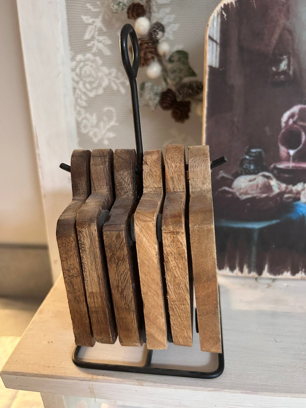 Rekje met houten onderzetters, Ophalen of Verzenden, Zo goed als nieuw