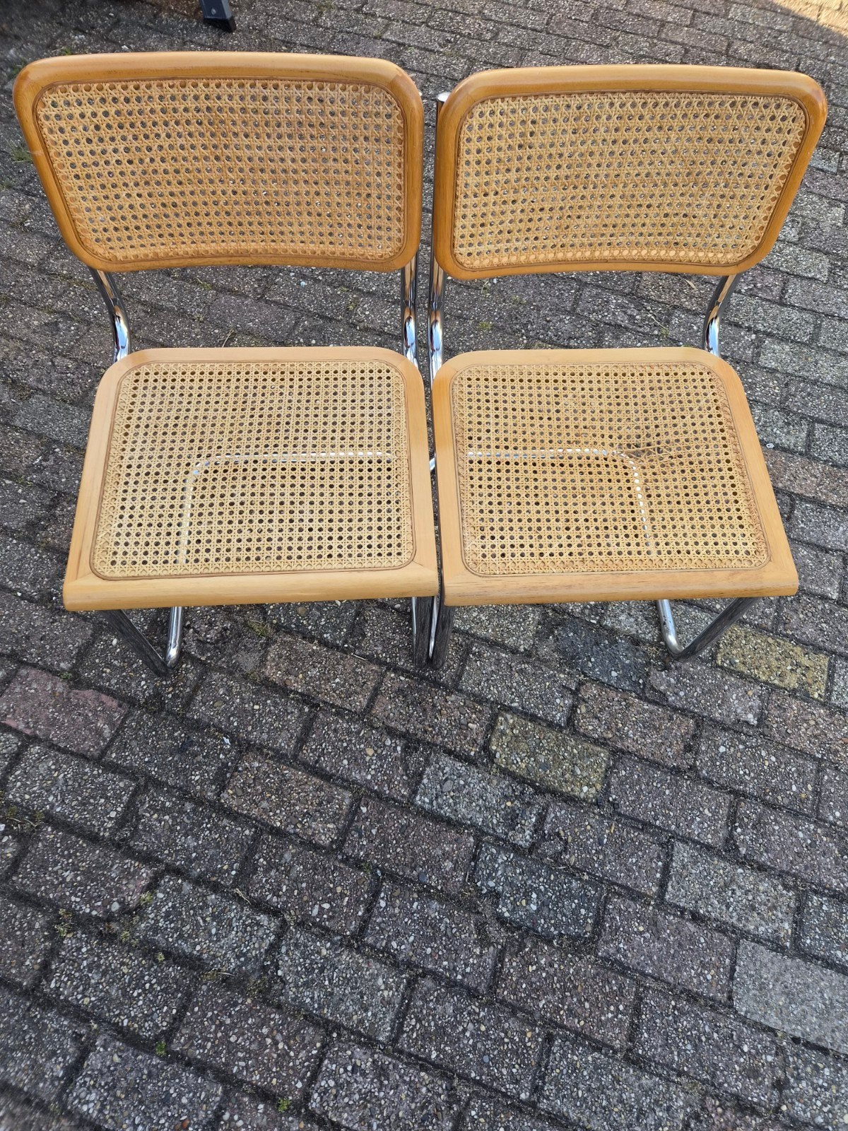 Webbing stoeltjes met chromen frame, Huis en Inrichting, Stoelen, Ophalen, Gebruikt, Twee, Overige kleuren