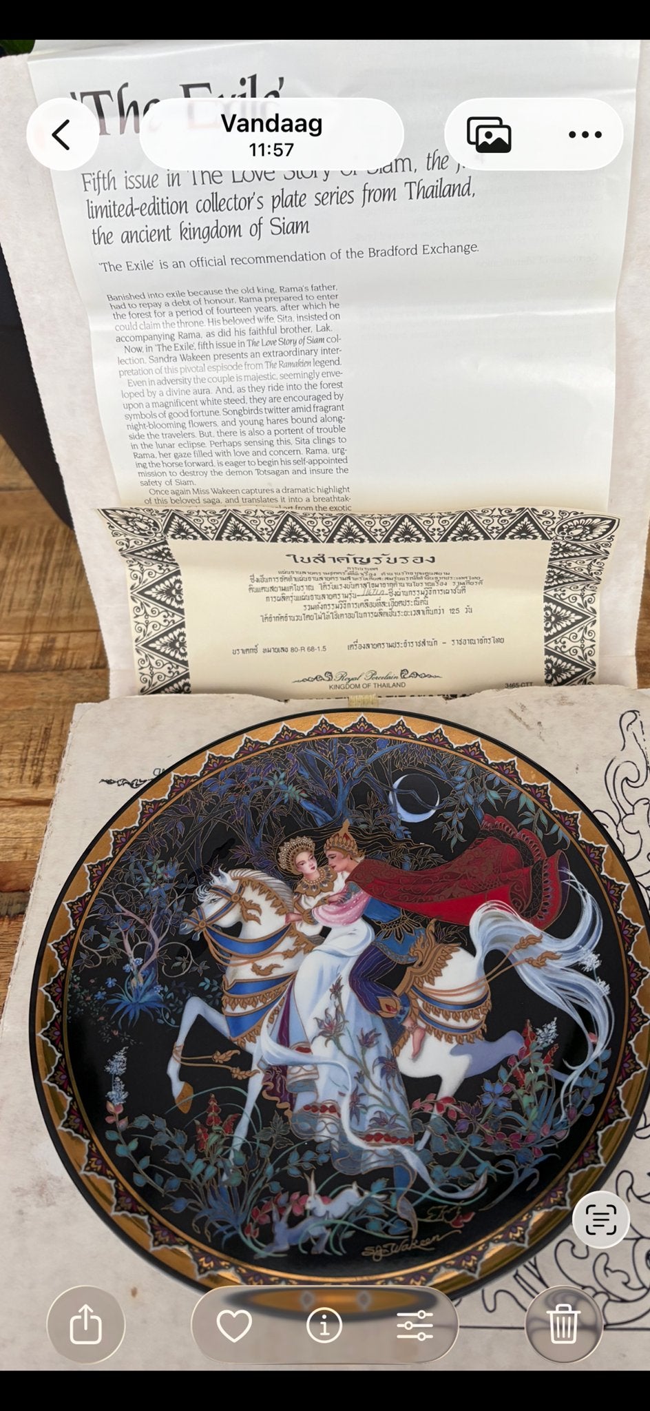 Bradford Exchange 'Love Story of Siam' porseleinen borden, Ophalen
