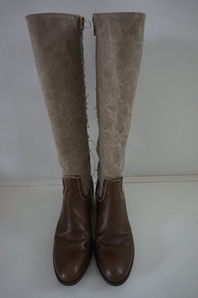 Via Vai stoere laarzen leer met jute bruin beige mt 38 laars, Via Vai, Hoge laarzen, Bruin, Ophalen of Verzenden
