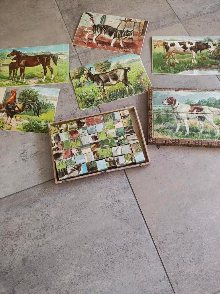 Vintage Houten Blokpuzzel - Boerderijdieren - Compleet, Ophalen of Verzenden, Gebruikt, Overige typen