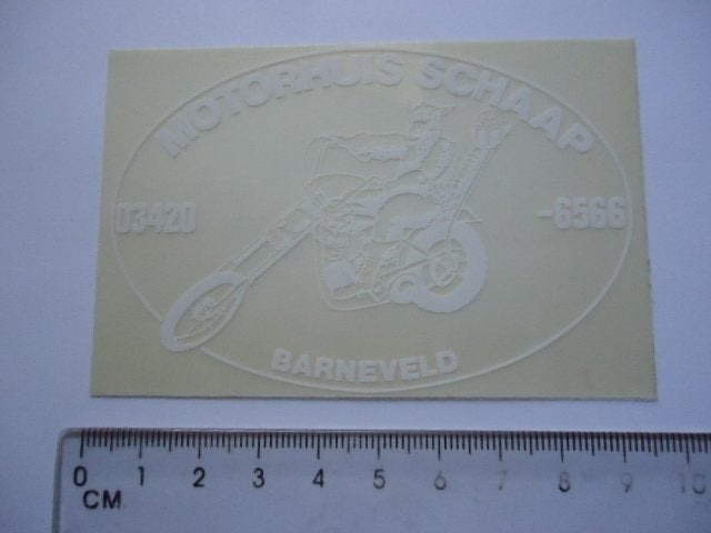 sticker oud Barneveld motorhuis schaap motorfiets biker, Verzamelen, Verzenden, Zo goed als nieuw, Bedrijf of Vereniging