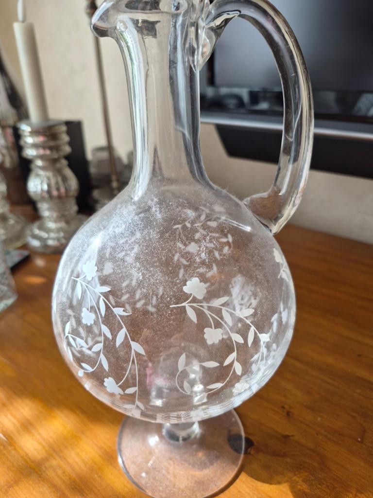 Antieke Glazen Karaf met Bloemmotief, Ophalen