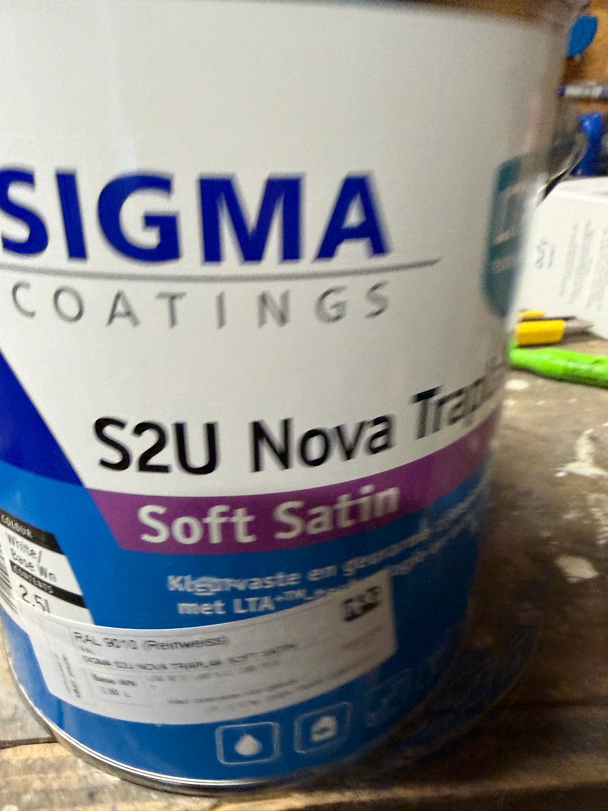 Sigma S2U Nova Traplak Soft Satin RAL 9010 (2.5L), Ophalen, Wit, Zo goed als nieuw, Lak