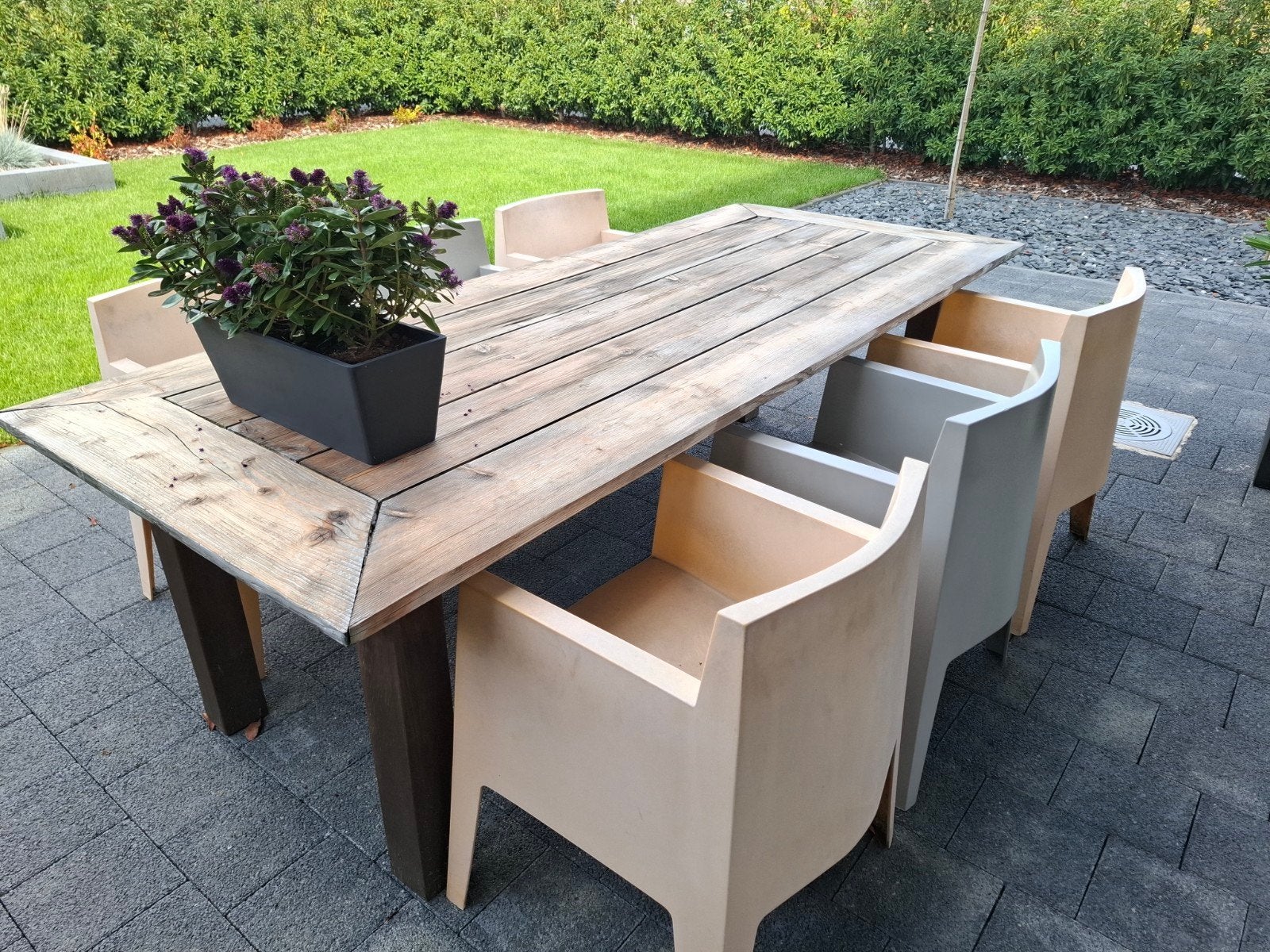 Robuuste houten tuinset met 6 stoelen, Tuin en Terras, Ophalen of Verzenden, Gebruikt, Hout, Eettafel