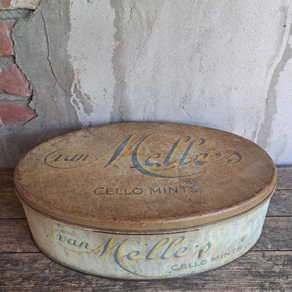 Oud ovaal blik Van Melle's Cello Mints Breskens *Etage3*, Gebruikt, ., Ophalen of Verzenden, .