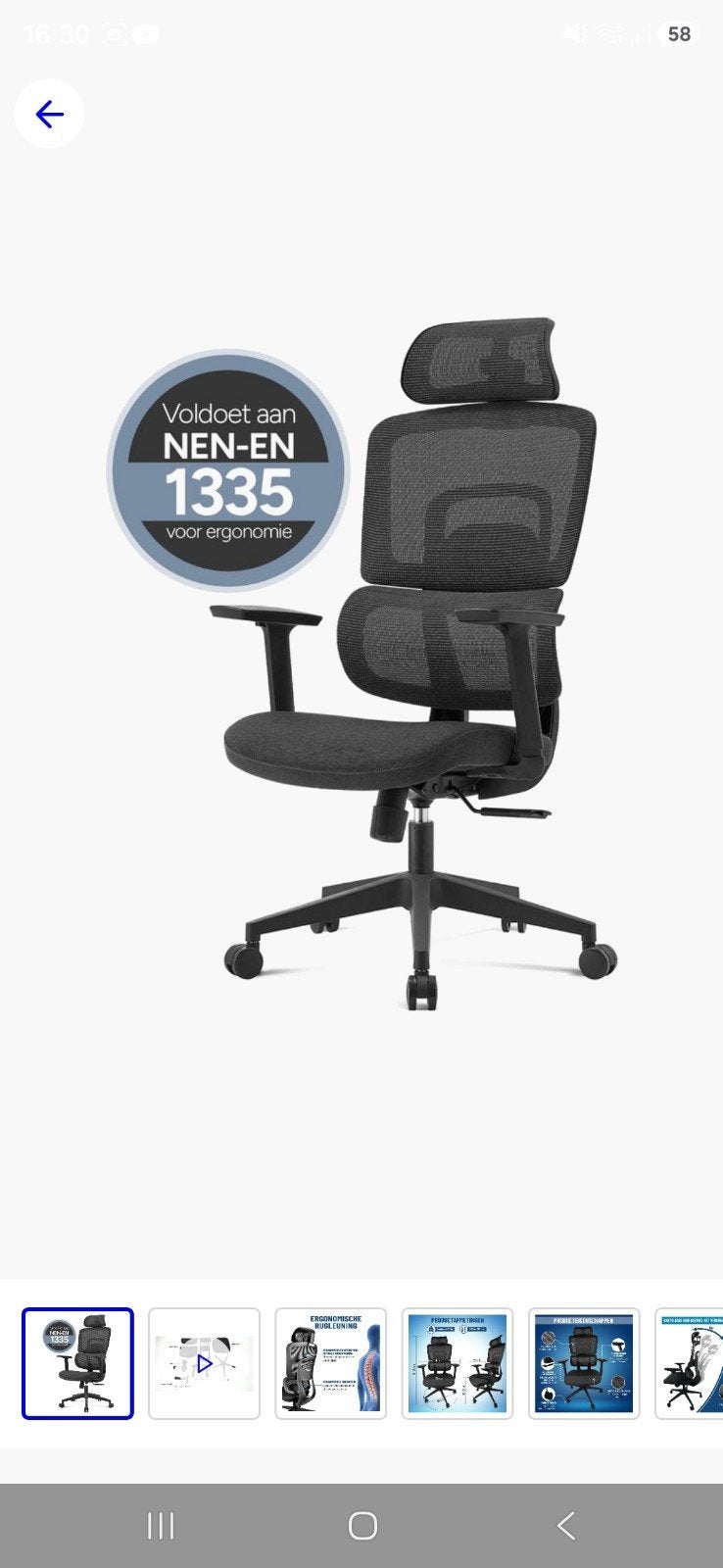 Ergonomische Bureaustoel NEN-EN 1335 - Zwart, Ophalen of Verzenden