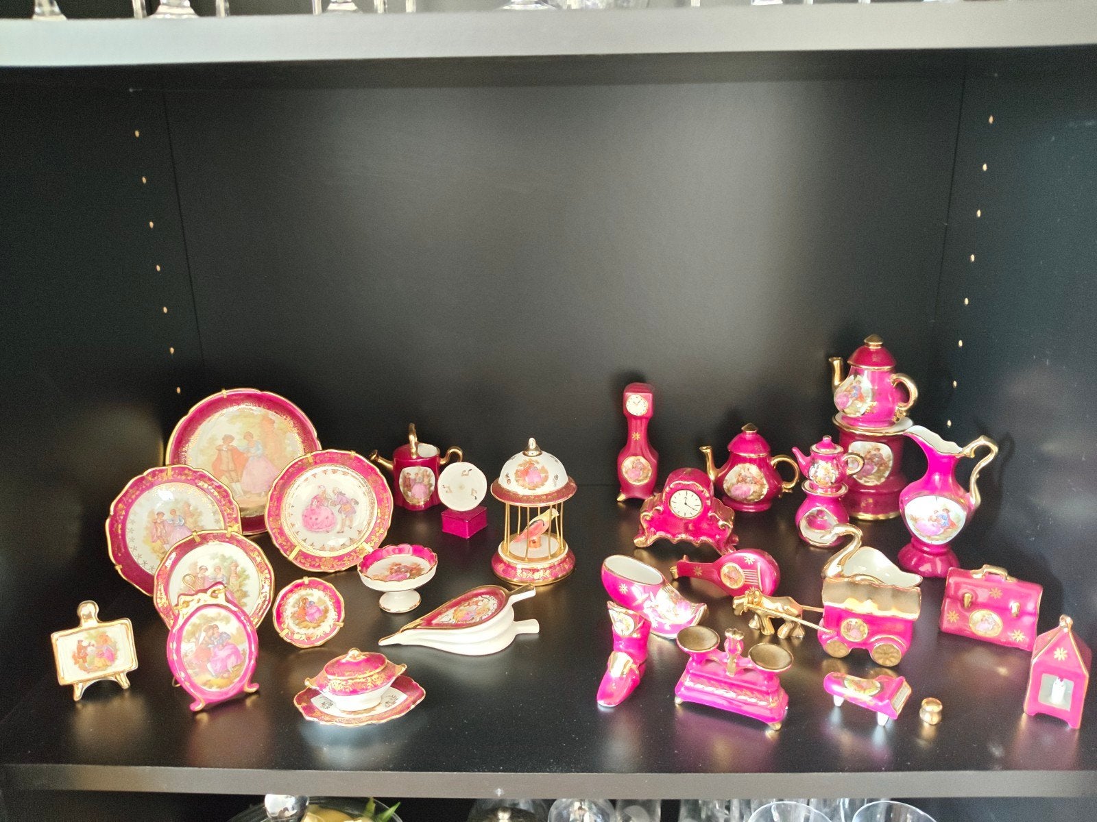 Limoges France Miniatuur Porselein Collectie - Roze/Goud, Ophalen of Verzenden