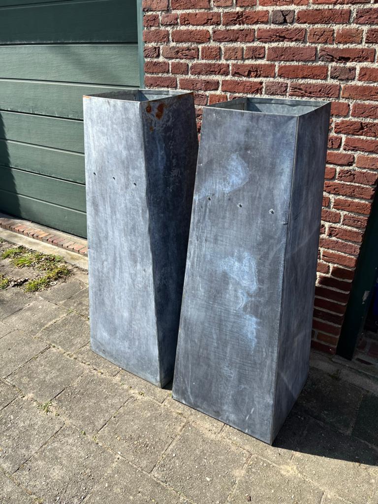 Set van 2 metalen plantenbakken, 130 cm hoog, Tuin en Terras, Bloembakken en Plantenbakken, Gebruikt, Minder dan 60 cm, Ophalen of Verzenden