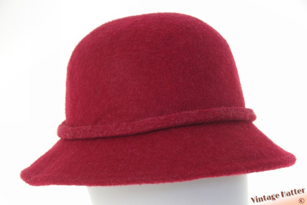 Vintage Dameshoed buckethat Stellazeta bordeaux rood 57-58, Stellazeta, 56 of 57 cm (M, 7 of 7⅛ inch), Hoed, Ophalen of Verzenden
