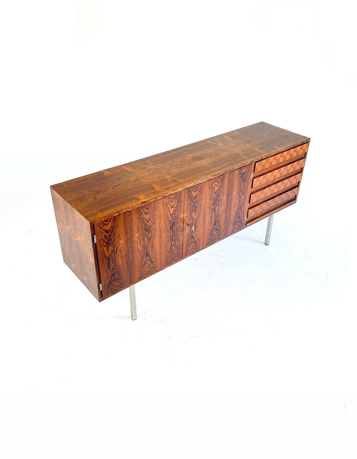 Vintage Palissander & chroom sideboard, jaren ‘60, Overige houtsoorten, Vintage retro buisframe design rotan webbing papercord deens