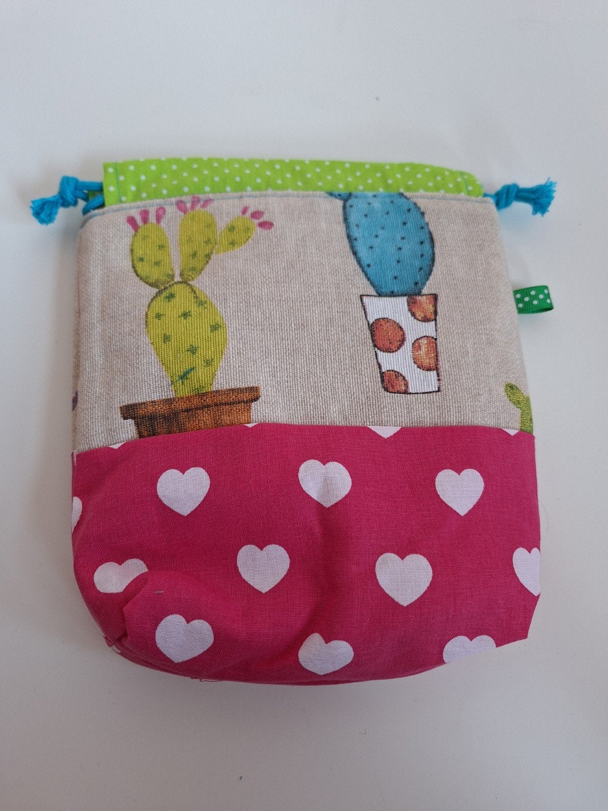 projectbag handwerktas cactus roze met hartjes 18x17, Sieraden, Tassen en Uiterlijk, Ophalen of Verzenden, Nieuw, Roze, Dame