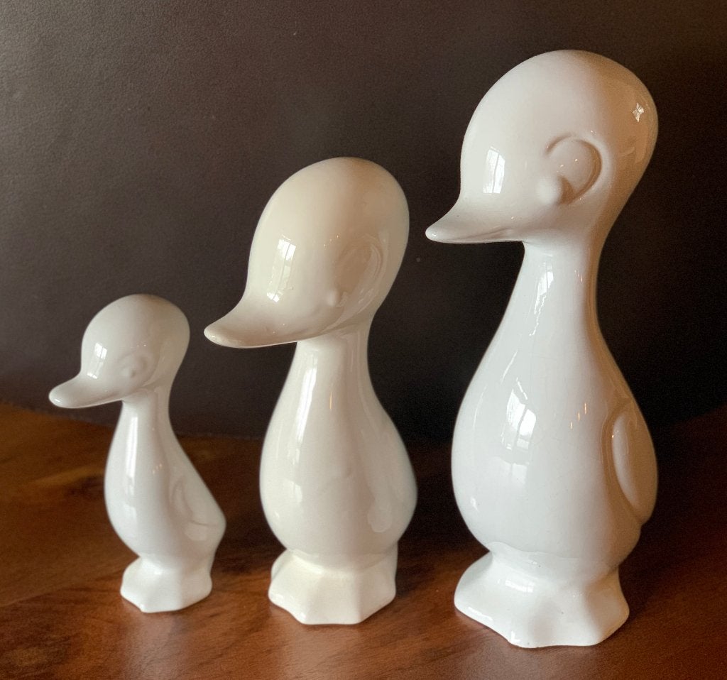 Vintage 3 witte beeldjes eend eendjes eenden, Ophalen of Verzenden, Zo goed als nieuw, Dier